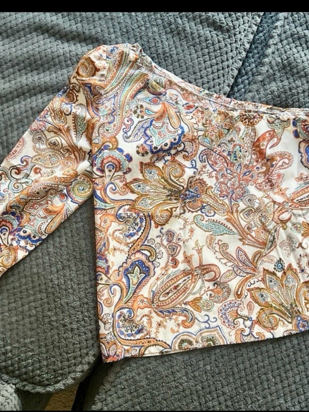 SHEIN Paisley Off-Shoulder Top in Cream, Orange, Blue